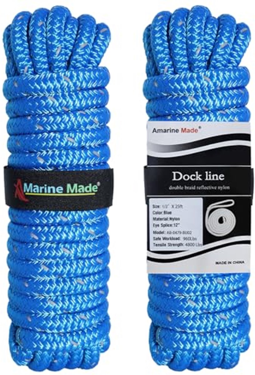 Dubbele Gevlochten Reflecterende Nylon Docklijnen 25ft 1/2"
