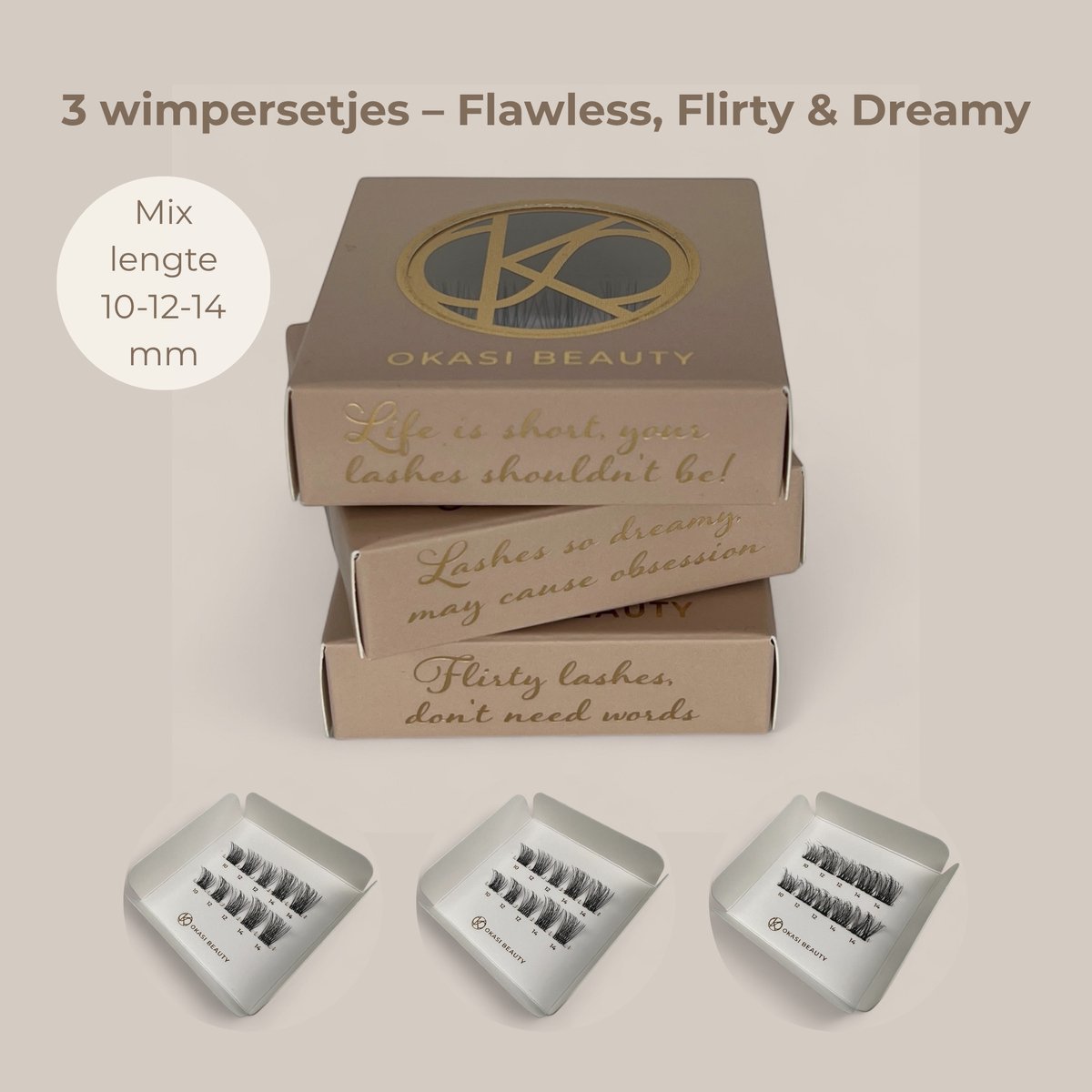 Premium Trio Cluster Wimpers Mix Lengte 10-12-14 mm - Volle natural glam look - 3 verschillende wimperstijlen - DIY Wimperextensions - Lichtgewicht & comfortabel - Okasi Beauty Trio Set - Wimperplukjes - Nepwimpers