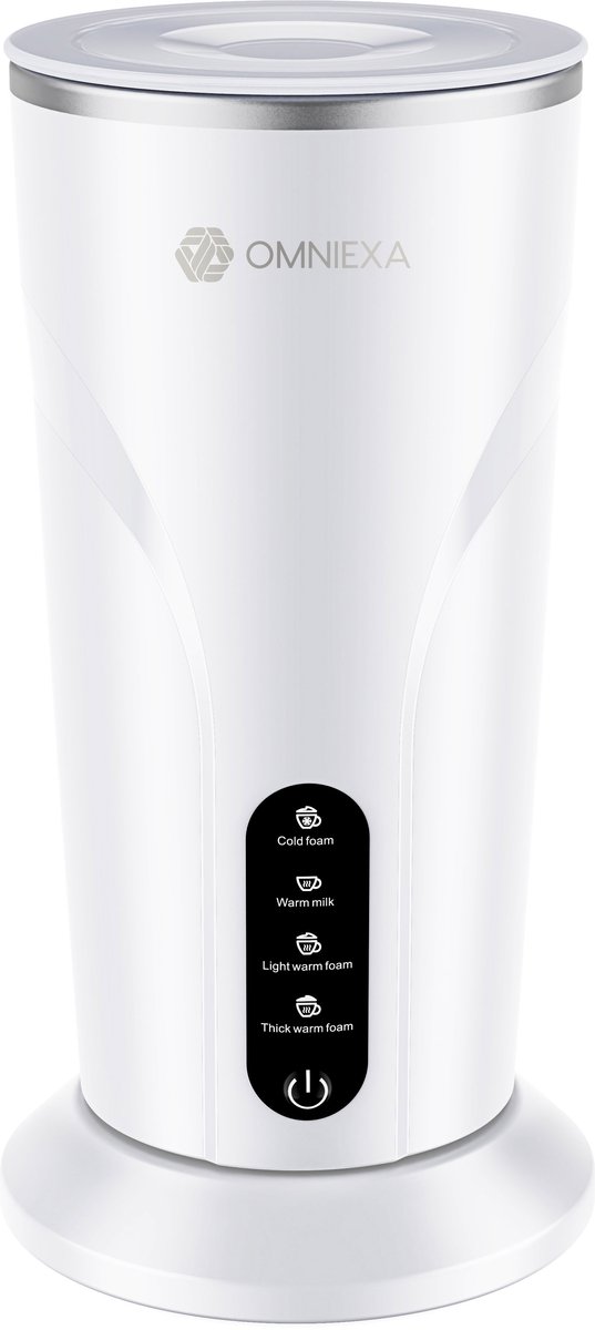 Omniexa Elektrische Melkopschuimer- 300ml – 4-in-1 Draadloos & Stil – Warm & Koud Melkopschuim – Luxe Barista Melkopschuimer met Warmhoudfunctie - Wit