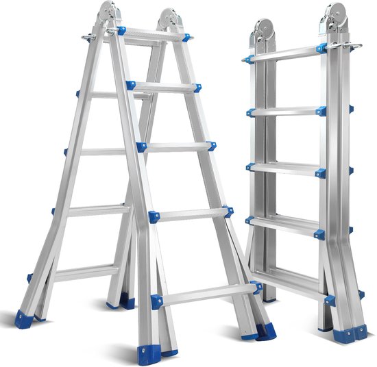 Foto: Telescopische ladder telescoopladder 4x5 niveau zilver multifunctioneel max belasting 150 kg compact en draagbaar met soft closing systeem geschikt voor particulier en professioneel gebruik telescopische vouwladder