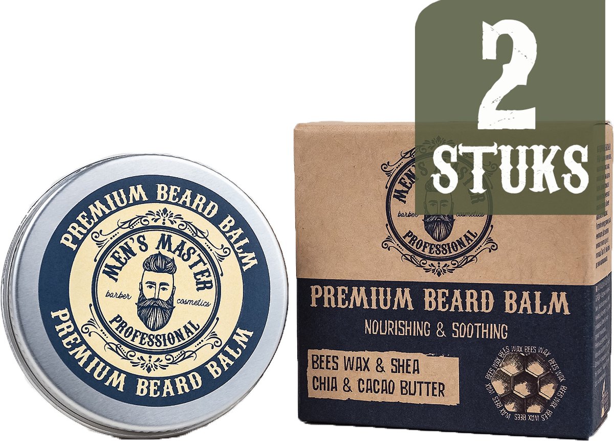Men's Master Premium Beard Balm Voordeelverpakking – Baardbalsem met Bijenwas, Shea Boter & Citroengras – 2 x 30ml