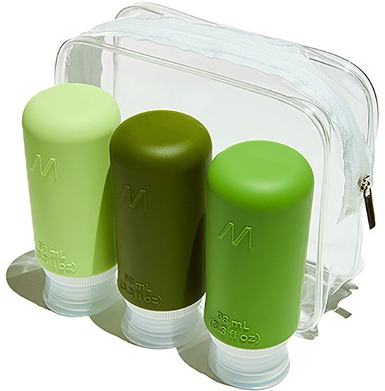 Muitomas Reistas + 3 flesjes - Handbagagevriendelijk - Siliconen - Makkelijke kleurcodering - 3x98ml - Lekvrije doppen - Groen