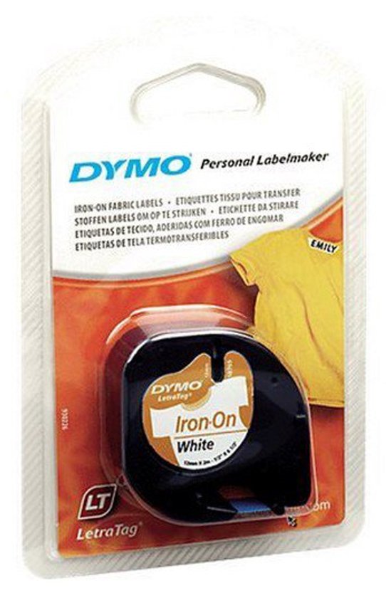 MarkField 12 mm x 2 m opstrijkbare stoffen labeltape, compatibel met Dymo LetraTag kledinglabels, opstrijkbare labels, zwart op witte stoffen labels, compatibel met Dymo LetraTag LT-100H LT-100T QX50