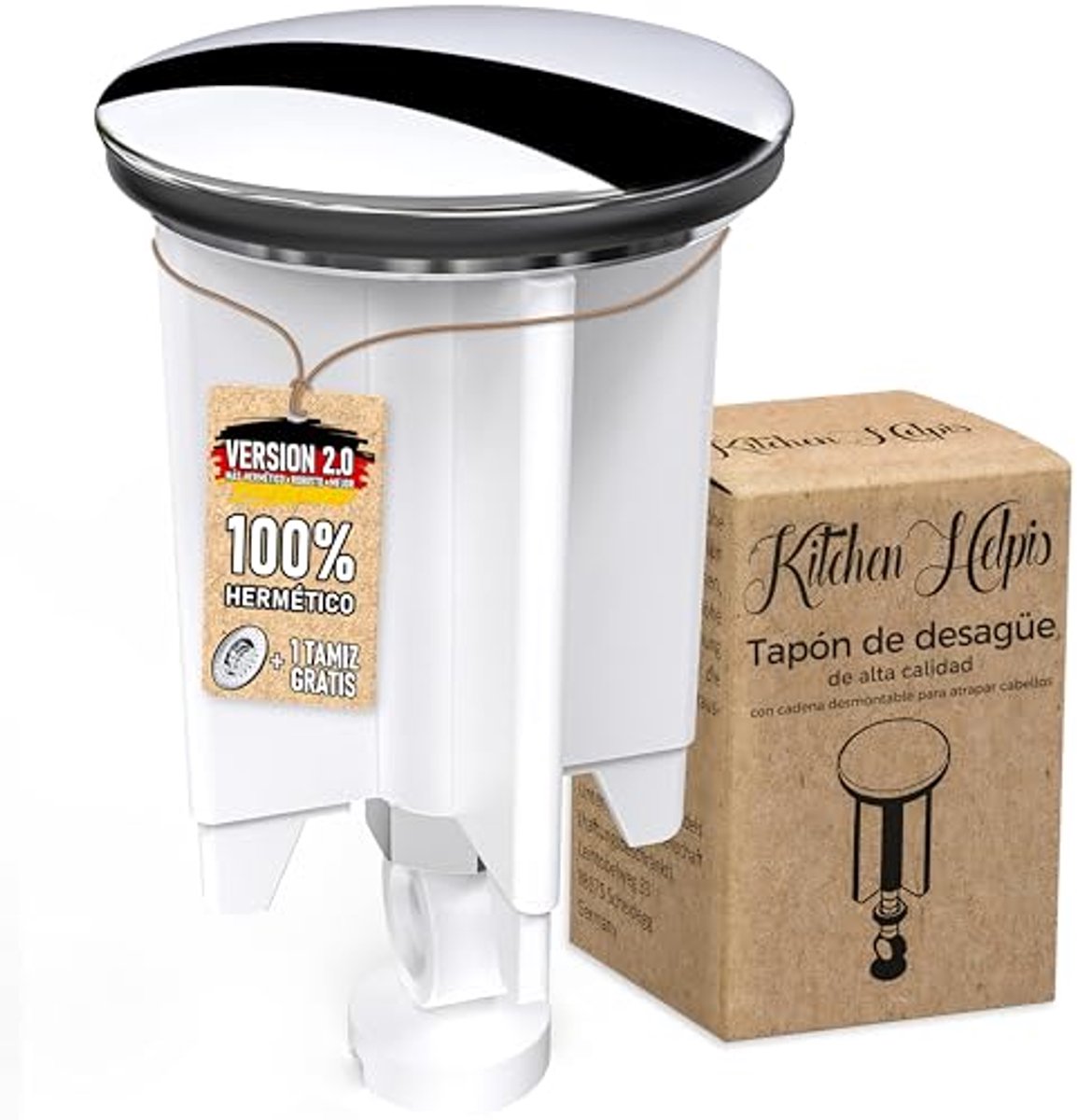 Wastafelstop Wit - Diameter 40 mm, Hoogte Verstelbaar van 6,5 cm tot 10 cm, Ideaal voor Alle Wastafels