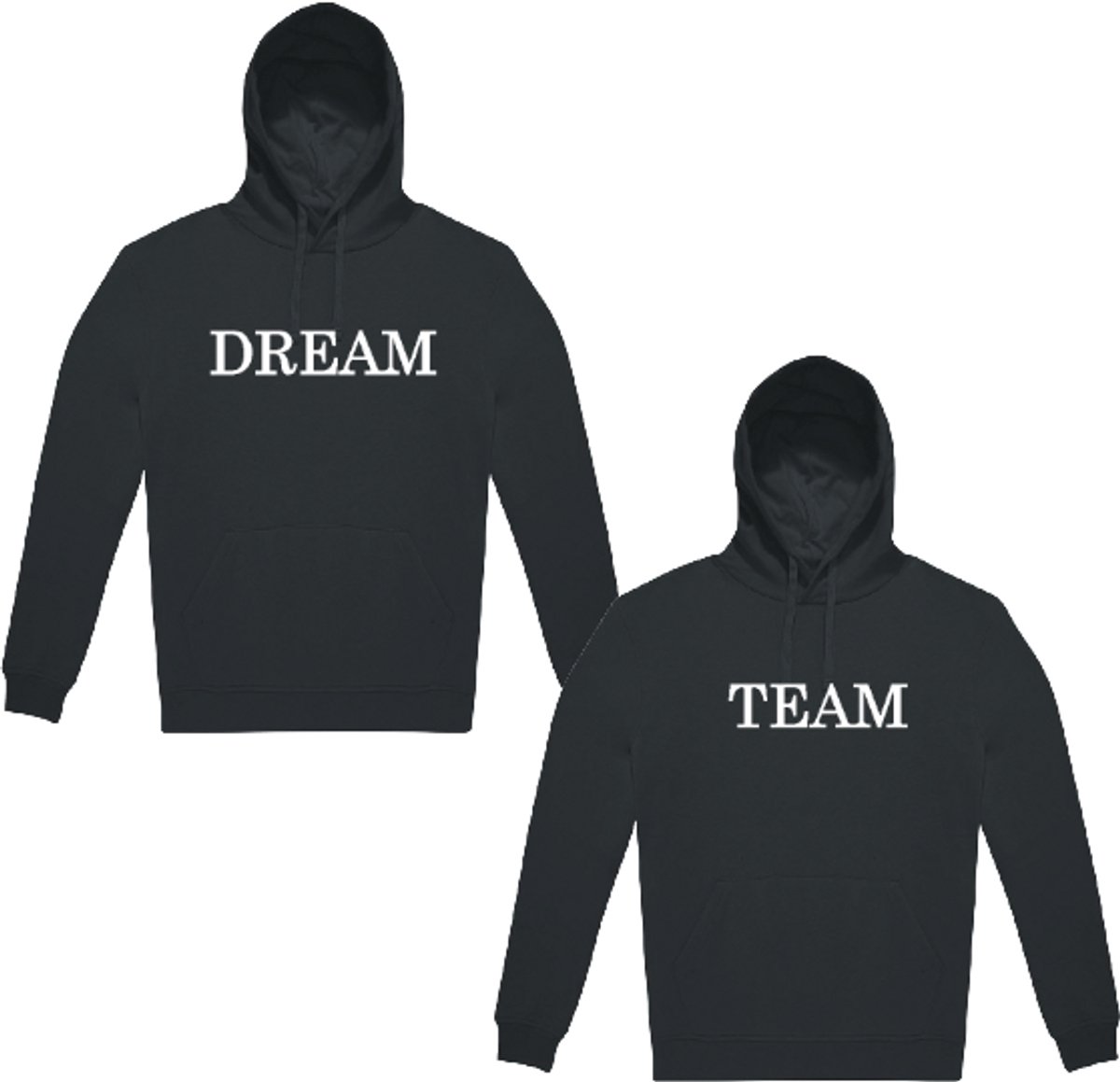 Hoodie Set Dream Team – 2 stuks – Maat M -Zwarte Unisex Hoodies – Koppel Set – Warm & Zacht – Livingstickers
