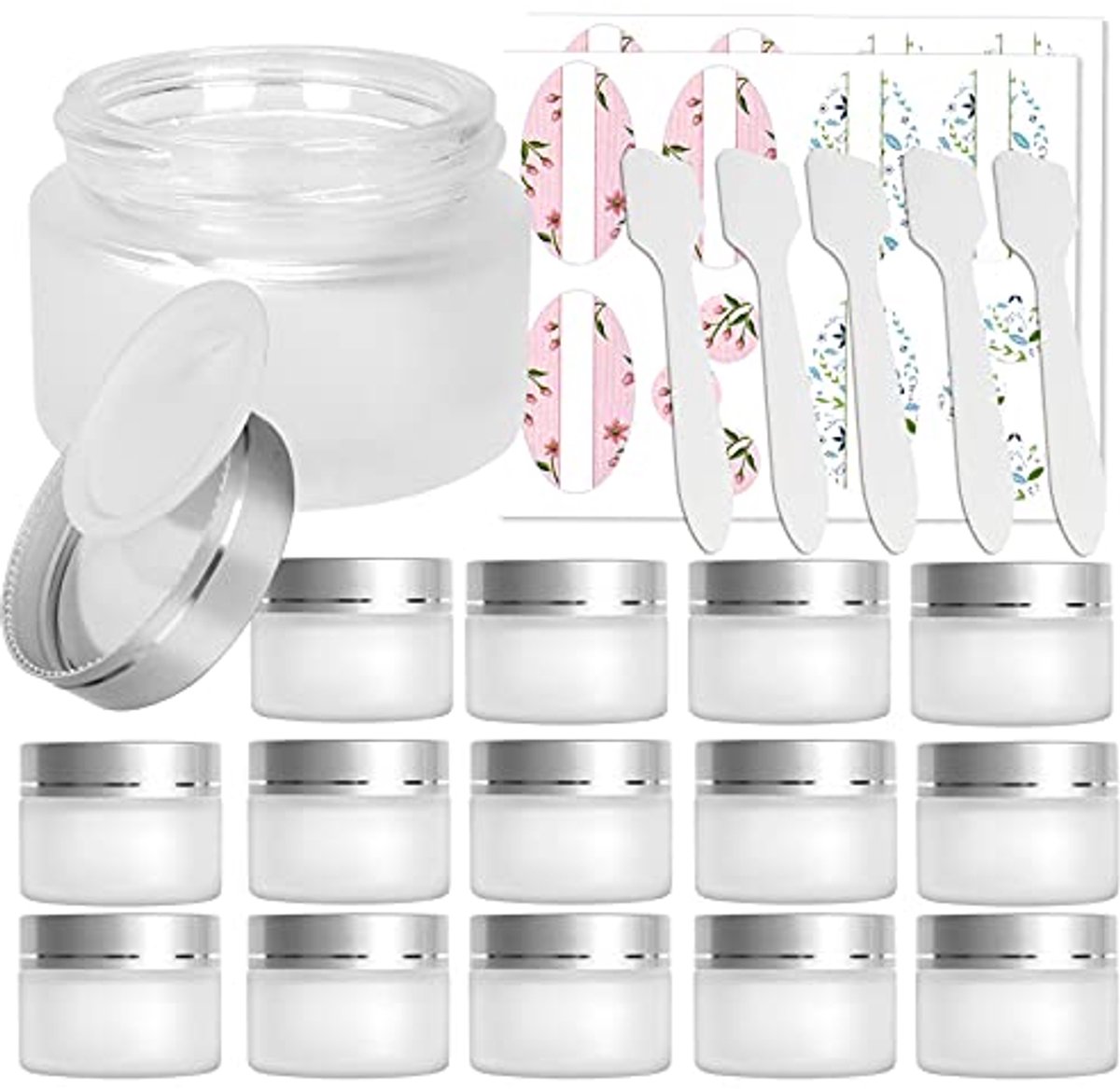 Matglazen potten met zilveren deksels - 15 stuks, 30 ml, navulbare cosmetische containers