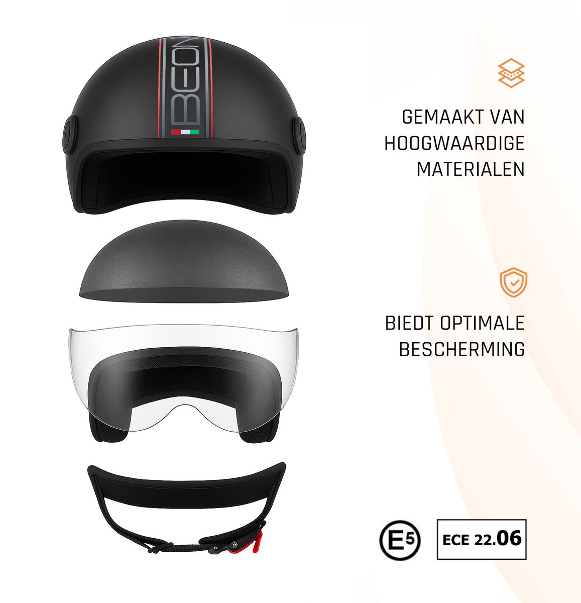 BEON Design Scooterhelm - Mat Zwart - L - Jethelm met Vizier - Motorhelm - Geschikt voor Vespa, Scooter, Brommer, Motor en Snorfiets – foto 7