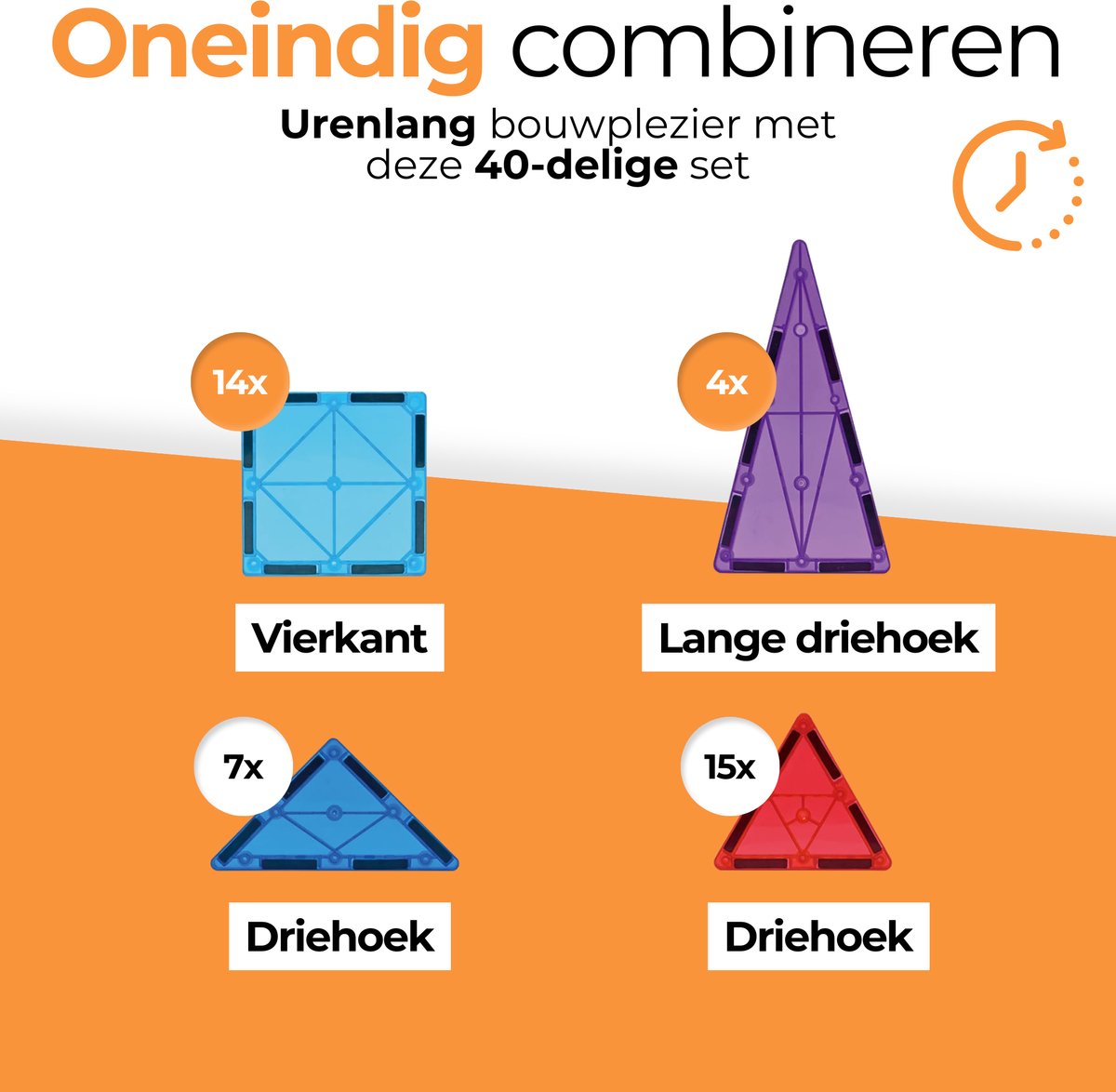 Magnetic Tiles - Magnetisch Speelgoed - 40 stuks - Constructie speelgoed - Magnetische tegels - Speelgoed 3-12 jaar — afbeelding 3