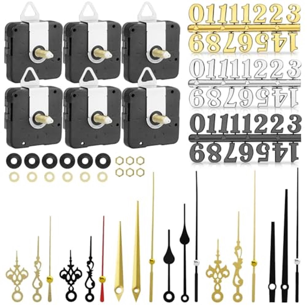 Quartz Klokmechanismen Set met Wijzers en Cijfers voor Klokkenmakerij - 6 Delen