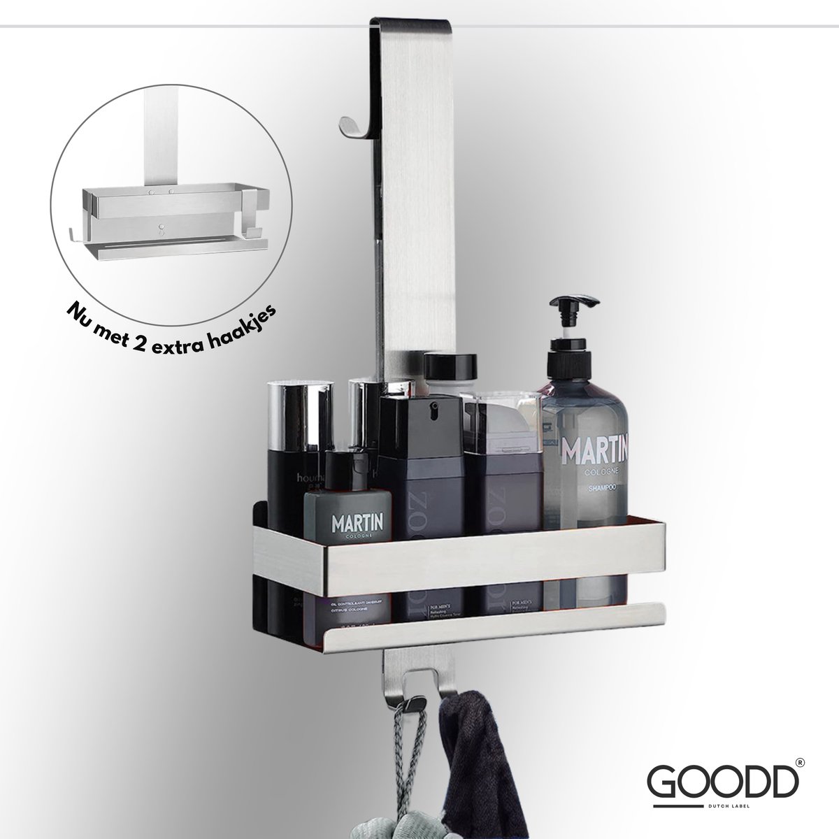 GOODD® - Doucherekjes - Doucherek - Anti kras - Hangend - Zonder boren - 2 extra haakjes - Rvs