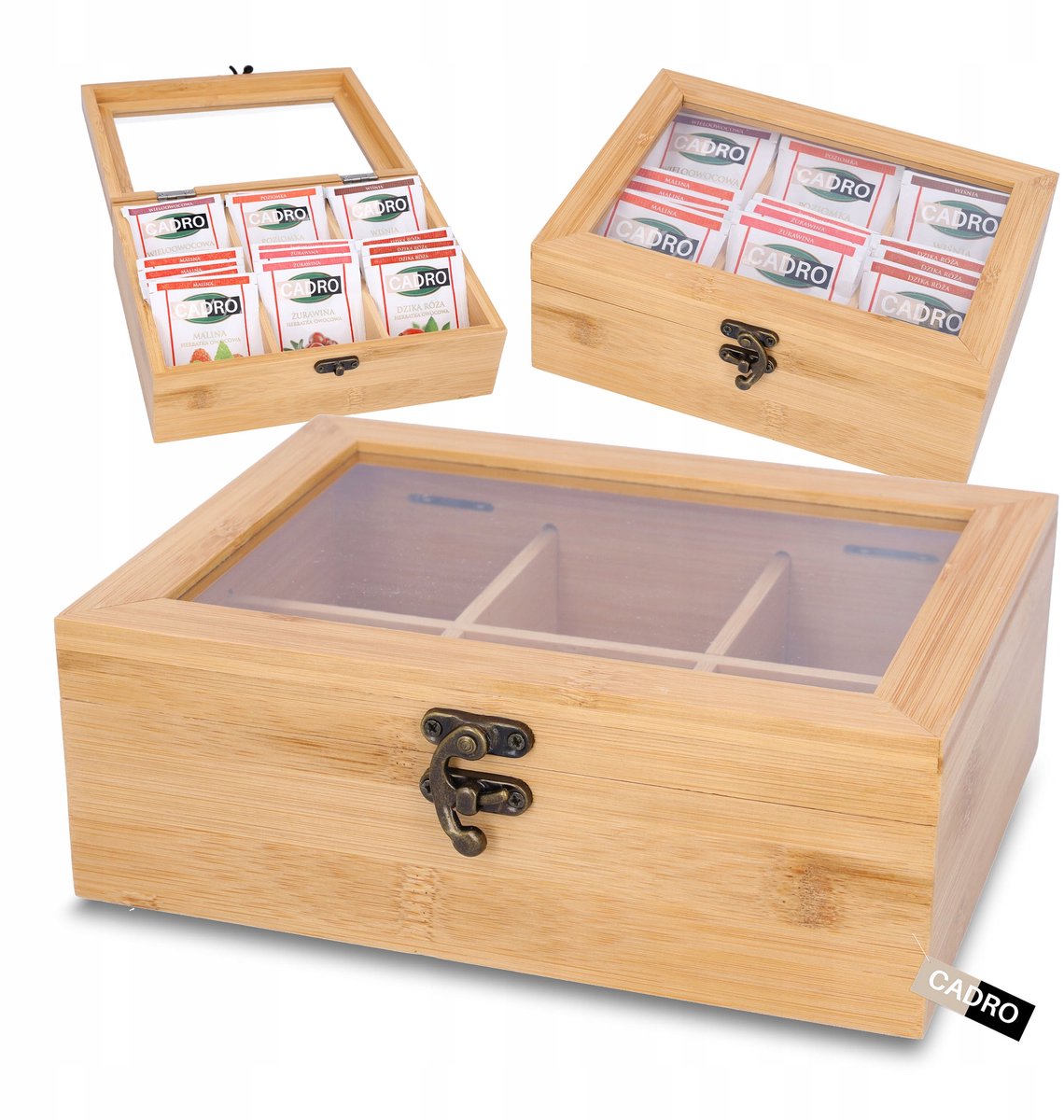 Bamboe theedoos met 6 vakken - 21x16x7,5 cm