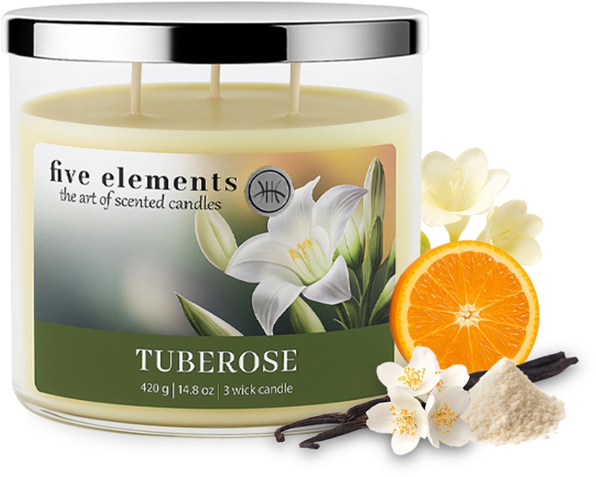 Geurkaars Five Elements Tuberose, 420 g, 3 lonten