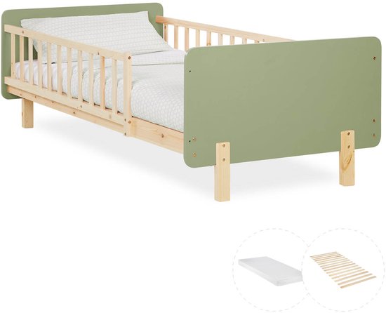 Lit enfant Homestyle4u - 90 x 200 cm - Lit en bois - avec Protection contre les chutes - Matelas - Vert