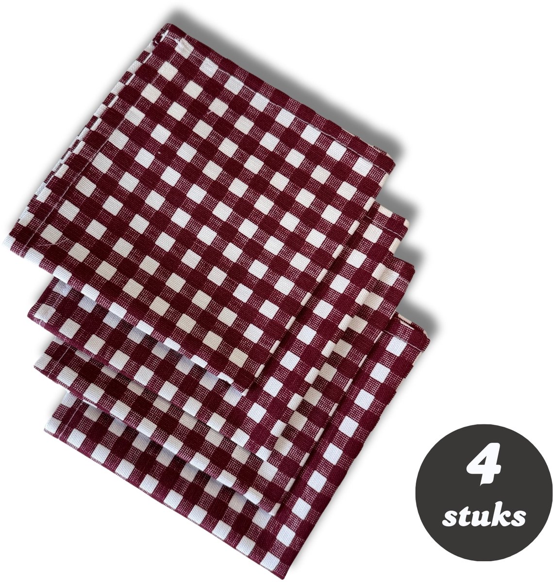 Tavas Servetten - 30 x 30 cm - Set van 4 stuks - Bordeaux Geruit- Katoen - Tafeldecoratie