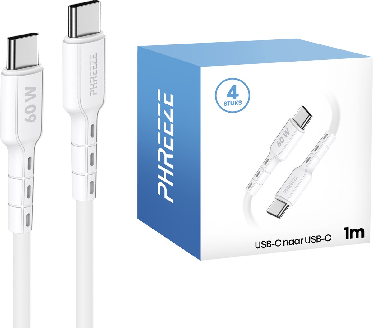 Usb C kabels 1 meter - 4 pack - 1 meter - 65 w power delivery & pps - Usb C oplader - Wit