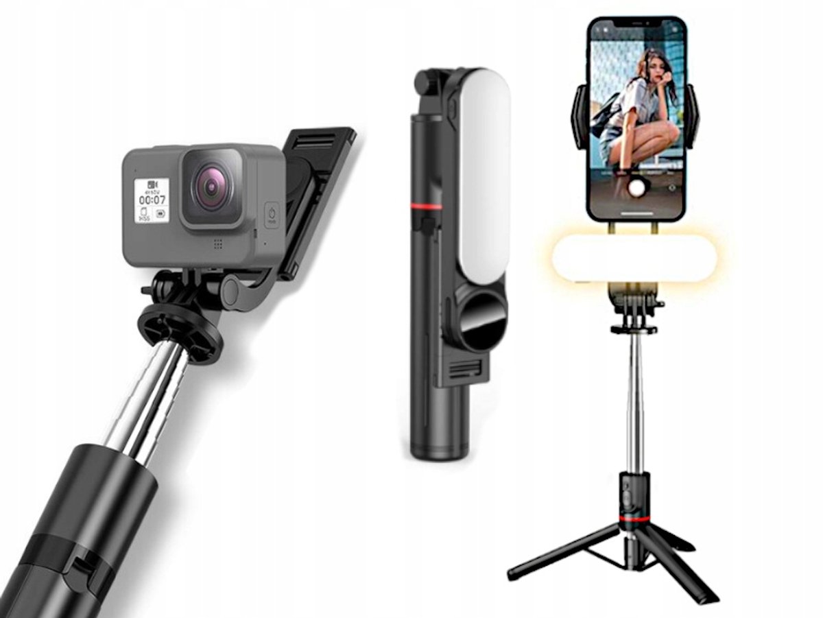 Selfie Stick met Statief, LED-lamp & Bluetooth Afstandsbediening