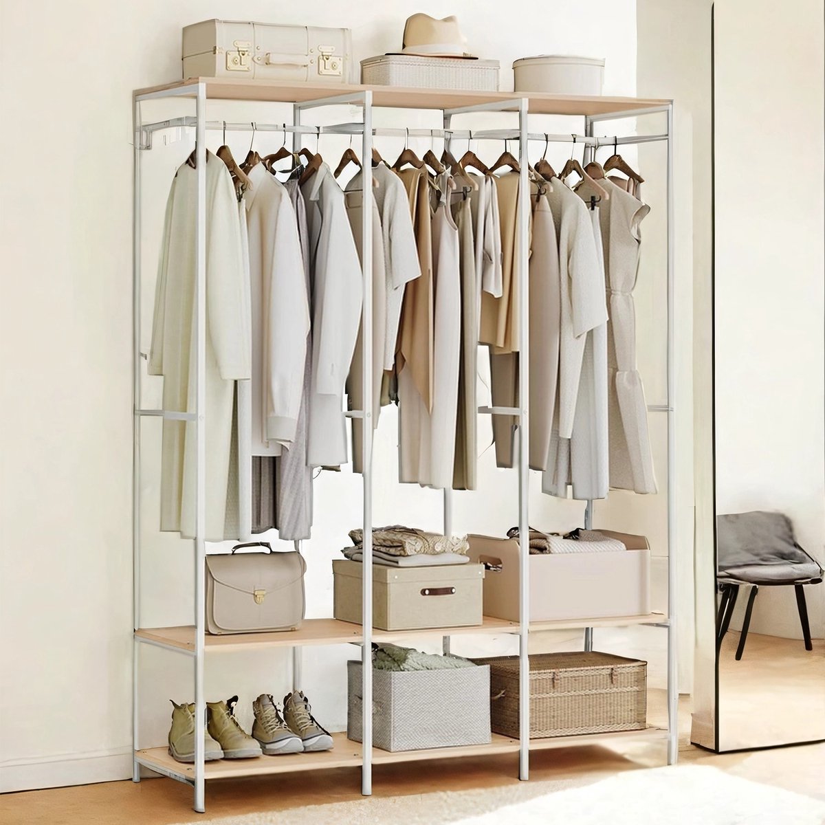 Open kledingkast – Met kledingroede – Naturel beige