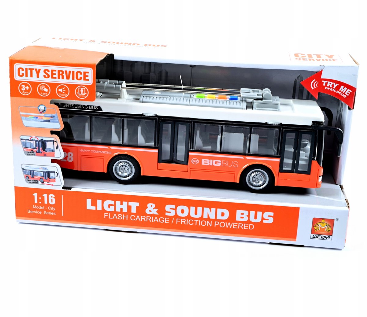 Oranje Trolleybus Speelgoedbus met Licht en Geluid, 30cm