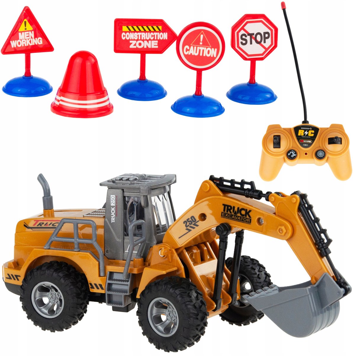 RC Afstandsbedienbare Graafmachine Speelgoed met Verkeersborden & Kegels