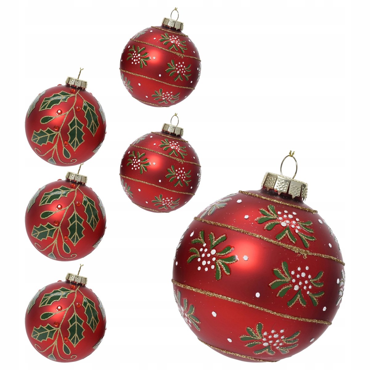 Kerstballen Rood Glas 8cm 6 Stuks met Takjes & Parels