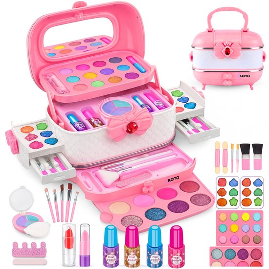 Trousse de maquillage enfant Ilona - Trousse de maquillage pour enfant - Coffret 52 pièces - compacte - rose