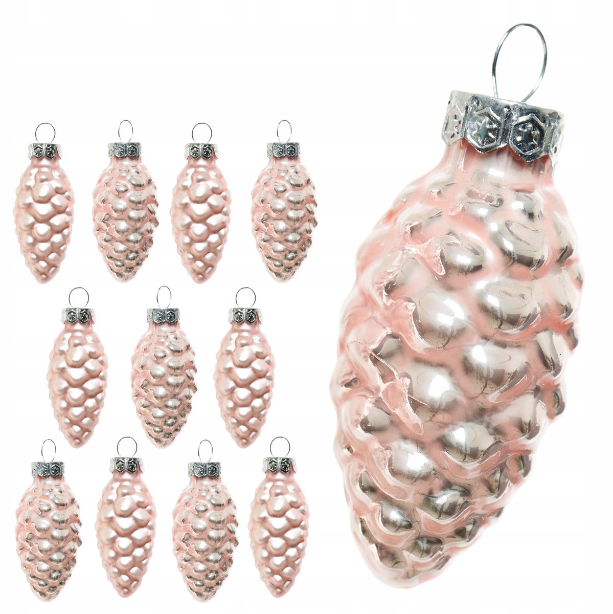 12x Lichtroze Glazen Kerstballen Dennappel - 6 cm