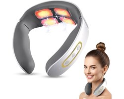 Massageapparaten - Nekmassageapparaat, draagbare 4-koppennekmassager, thermotherapie, 9 intensiteitsniveaus voor nekontspanning op bureau en thuis (wit), geschikt voor nekontspanning