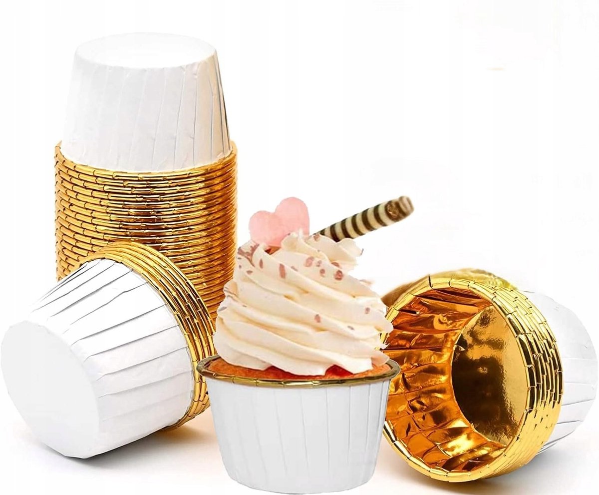 20x Witte Gouden Aluminium Bakvormpjes voor Muffins & Cupcakes