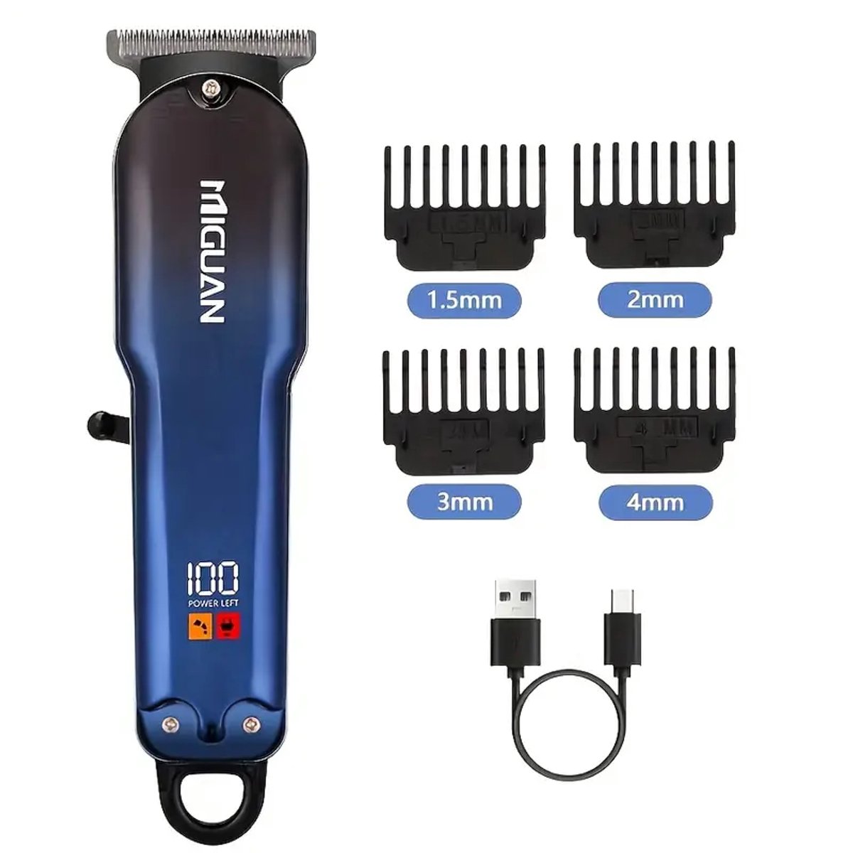MIGUAN Digitale Tondeuse - Usb Oplaadbare Scheerapparaat voor Gezichtshaar, Hoofdhaar en Lichaamshaar - Digitale Batterij Indicator - Perfecte Lichaamshaar Verzorging - Kleur: Blauw -