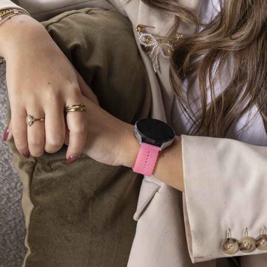 Strap-it Smartwatch strap 20mm - bracelet en silicone avec motif adapté pour Samsung Galaxy Watch 5 & 5 Pro / Watch 4 & 4 Classic / Watch 3 41mm / Galaxy Watch 42mm / Galaxy Watch Active & Active2 / Gear Sport - rose lumineux