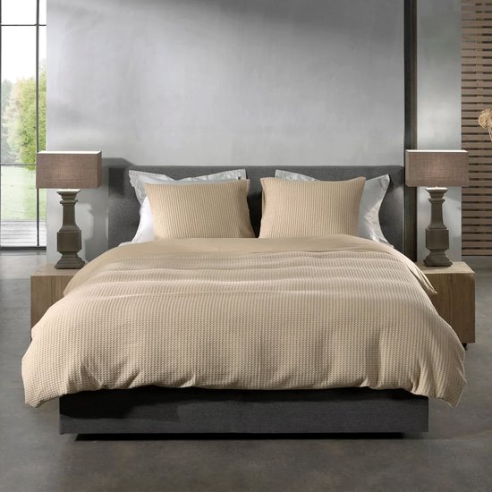 Housse de couette gaufrée – LitaLente Taupe – 100 % Katoen – Luxe et respirante – Comprend 2 Taies d'oreiller 60 x 70 cm – Qualité hôtelière – Infroissable et résistante – Convient aux Dekbed de 200 x 220 cm