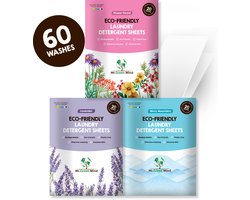 Proefpakket Wasstrips ECO 60 Wasbeurten in 3 Geuren Milieuvriendelijke Wasmiddeldoekjes Wasvellen Wasmiddel Voordeelverpakking incl. wasverzachter wasdoekje
