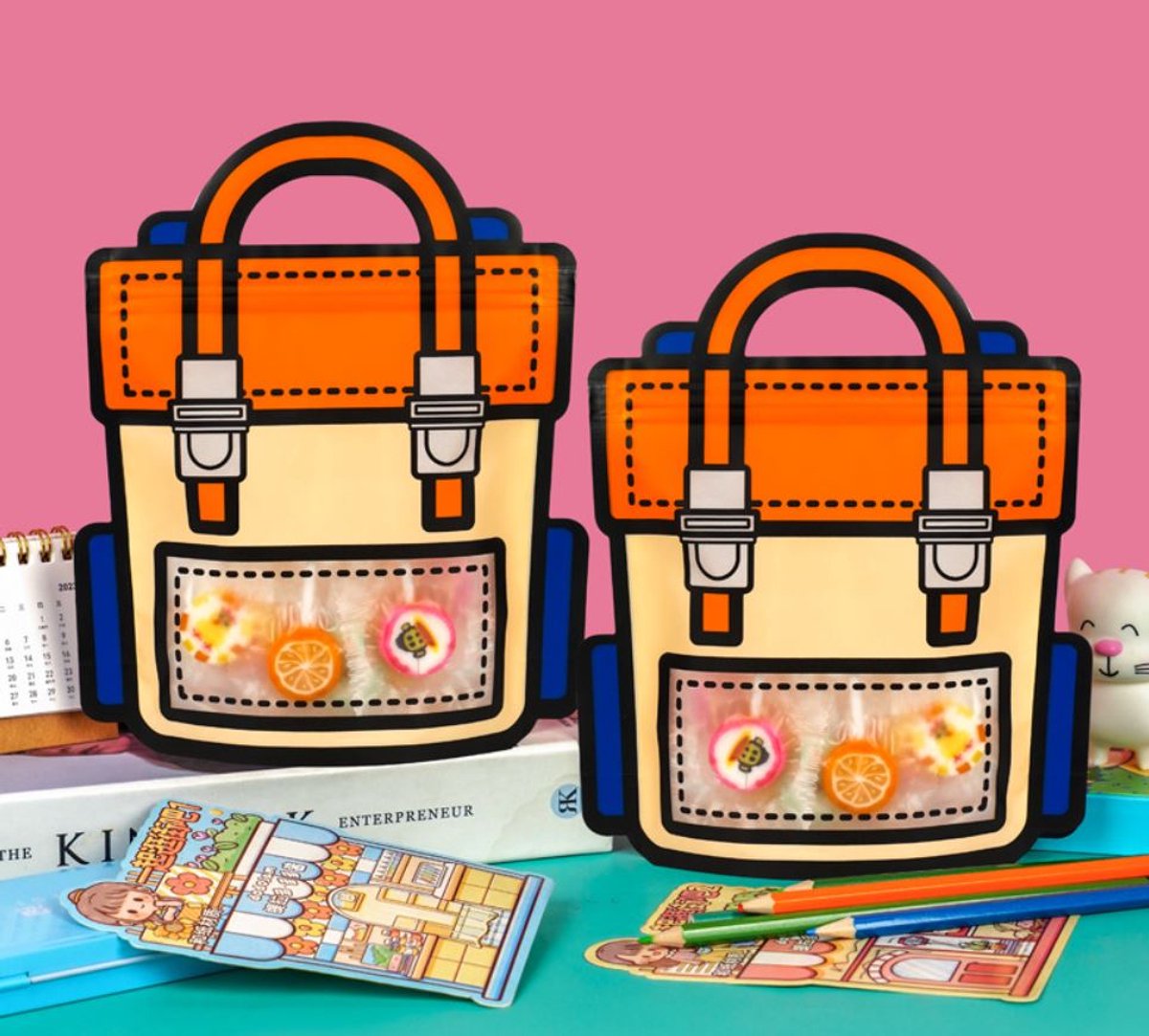 Schattige Uitdeelzakjes set - Oranje - 10 stuks - 18cmx21cm - Dik 6 cm - Schooltas - kinderfeestje - cadeauzakjes - cadeauverpakking