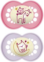 MAM - Original Nacht Silikon Speen - Siliconen - Glow In The Dark - 16+ Maanden - Tandvriendelijk - Roze - 2 stuks