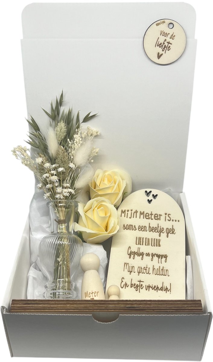 Stars 4 you Geschenkbox liefste METER | beige | mini - vaasje | houten poppetjes | liefste meter | meter vragen | meter worden | peettante vragen | peettante worden | cadeau | geschenkdoos | giftbox