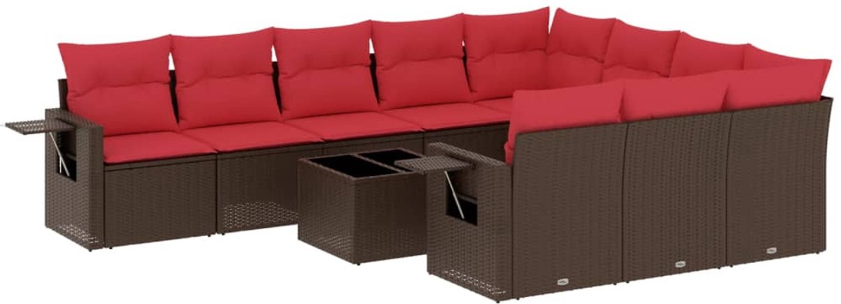 vidaXL - 11-delige - tuinbankset - met - kussens, - bruin - polyrotan