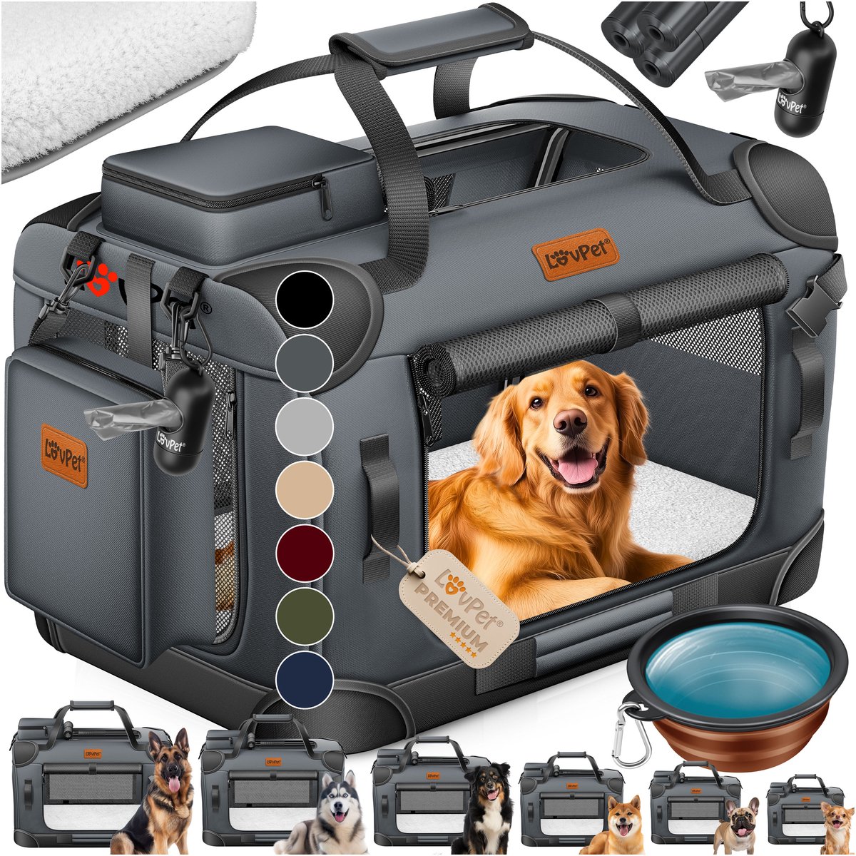 LOVPET® reisBench Hondenbench hondenbox honden transportbox opvouwbaar incl. transportzak hondenbak transportbox voor huisdieren, honden en katten transportbox - XXXL, Antraciet
