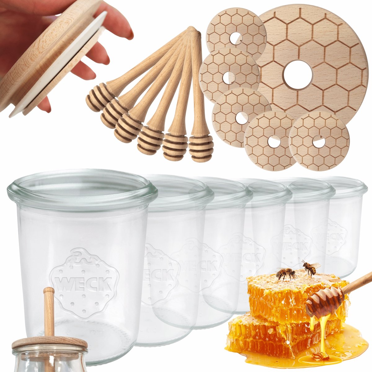 Weck Honingpotten met Honinglepel (6 stuks, 160ml)