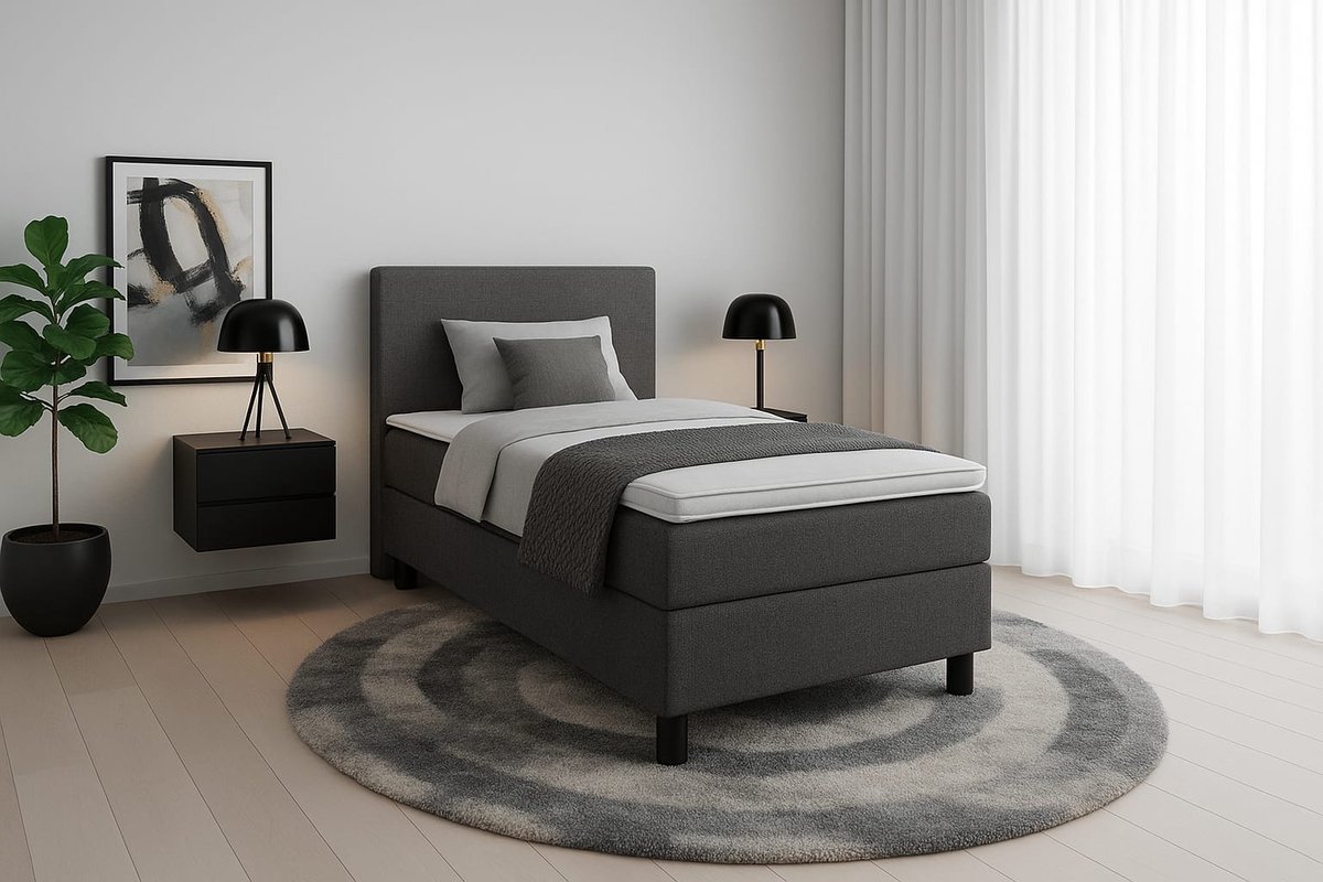 Boxspring DreamLux - 90x200 Compleet - Antraciet Glad - - Boxspring - €499,00