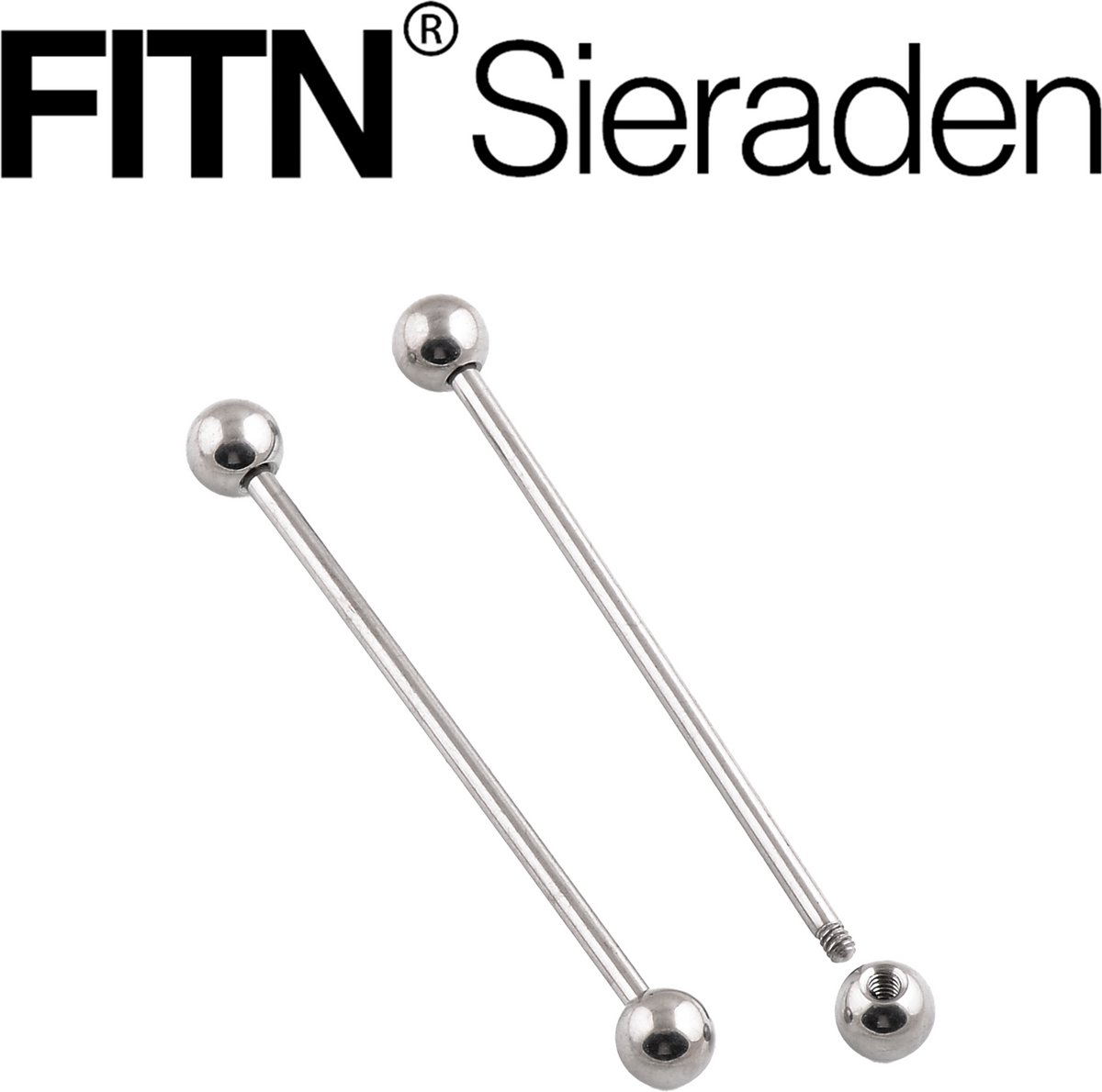 FITN-TBBIND-Titanium Industrial Piercing -Zilver Kleurige-1.6*38*5mm-Barbell Piercing-Oor-Lip-Navel-Tong Piercing