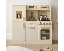 Petite Amélie Houten speelkeuken XL «Noisette» met 7-delige accessoires in beige