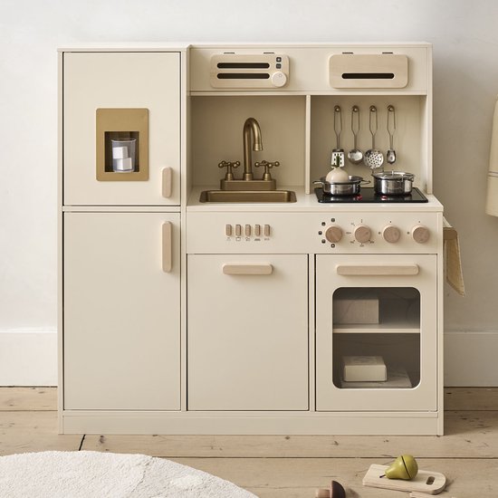 Petite Amélie Houten speelkeuken XL «Noisette» met 7-delige accessoires in beige