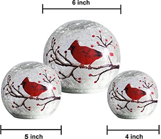 Grote Crackle Glass Ball Lamp met Kardinaal Thema - Verlichte Rode Vogel Globe Tafellamp - Decoratieve LED Nachtlamp van Merkloos — afbeelding 2