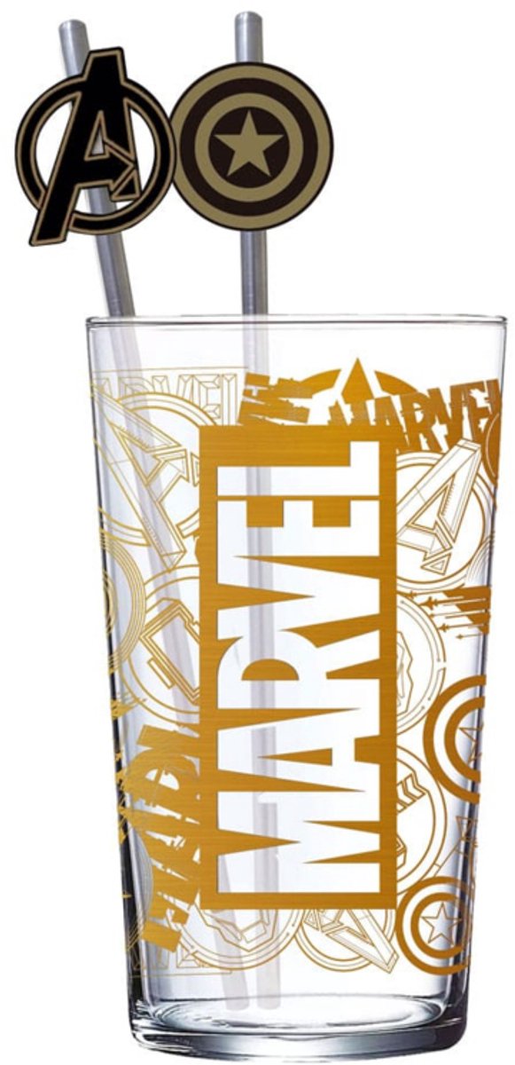 Stor Marvel Glass Tumbler met Straws Logo & Avengers 485 ml Kitchen- and Tableware