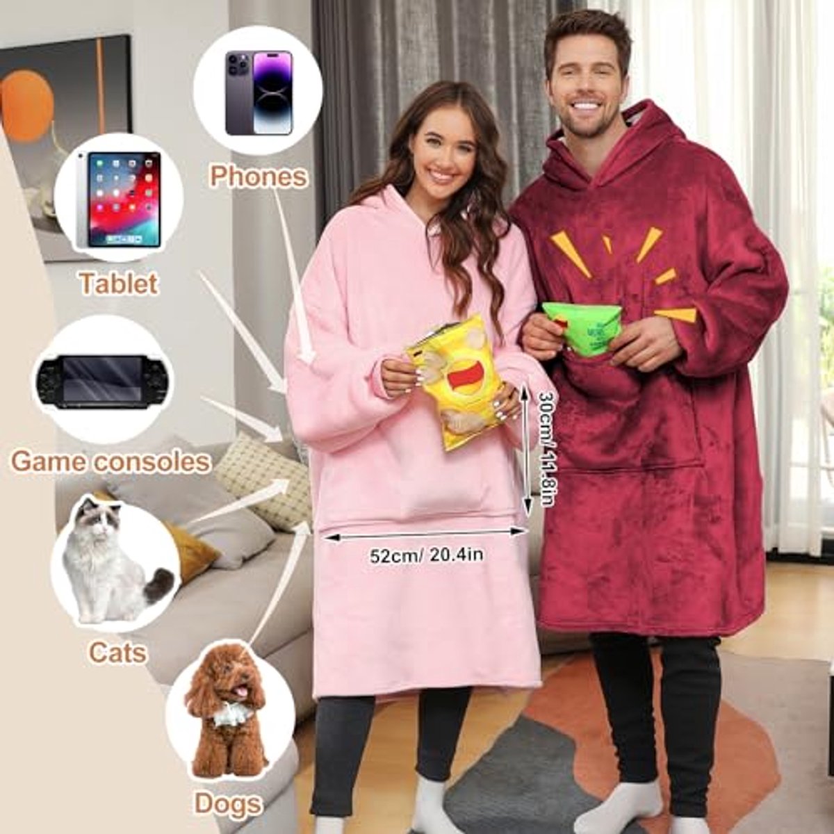 Dames Hoodie met Zakjes en Huisdier Motief - Warme Oversized Pullover voor de Winter — cadeau in Mode & Accessoires - foto 5
