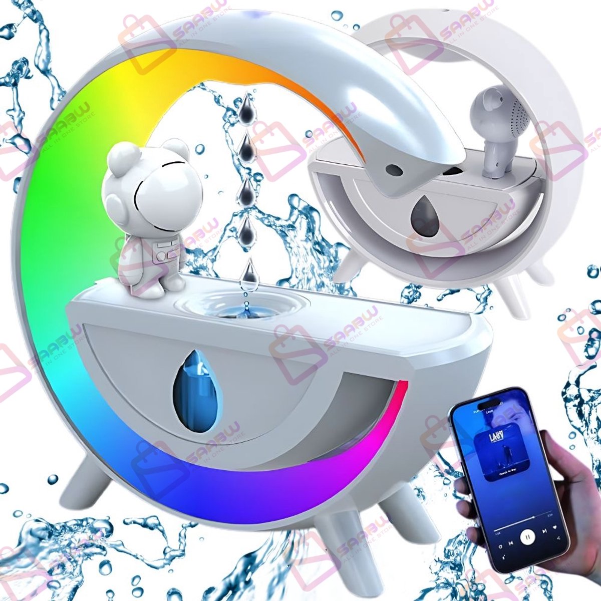 Luchtbevochtigers met Bluetooth Speaker & LED Astronaut – USB – RGB Verlichting – 350ml – luchtbevochtiger slaapkamer – luchtbevochtiger babykamer – humidifier – 72074