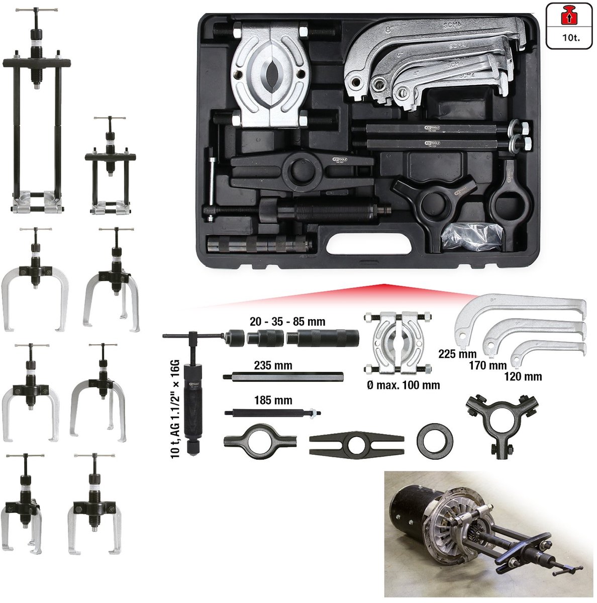 KS Tools Universele 2 + 3 hydraulische poelietrekker set 700.1200