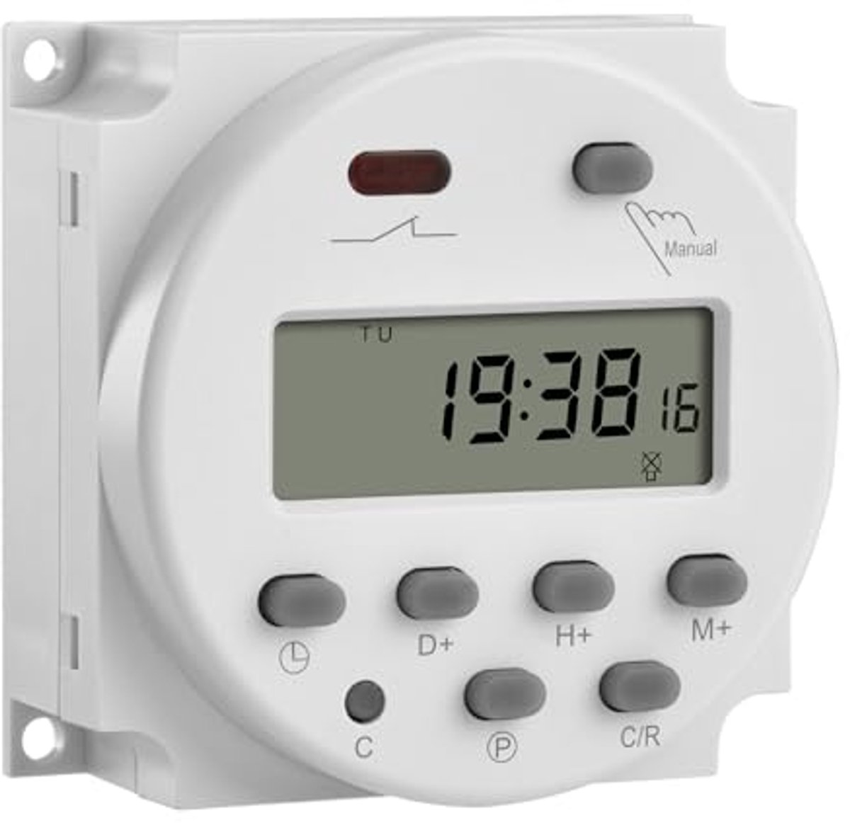 Digitale timer met LCD, programmeerbaar voor een hele week, werkt op 12V gelijkstroom, 16A