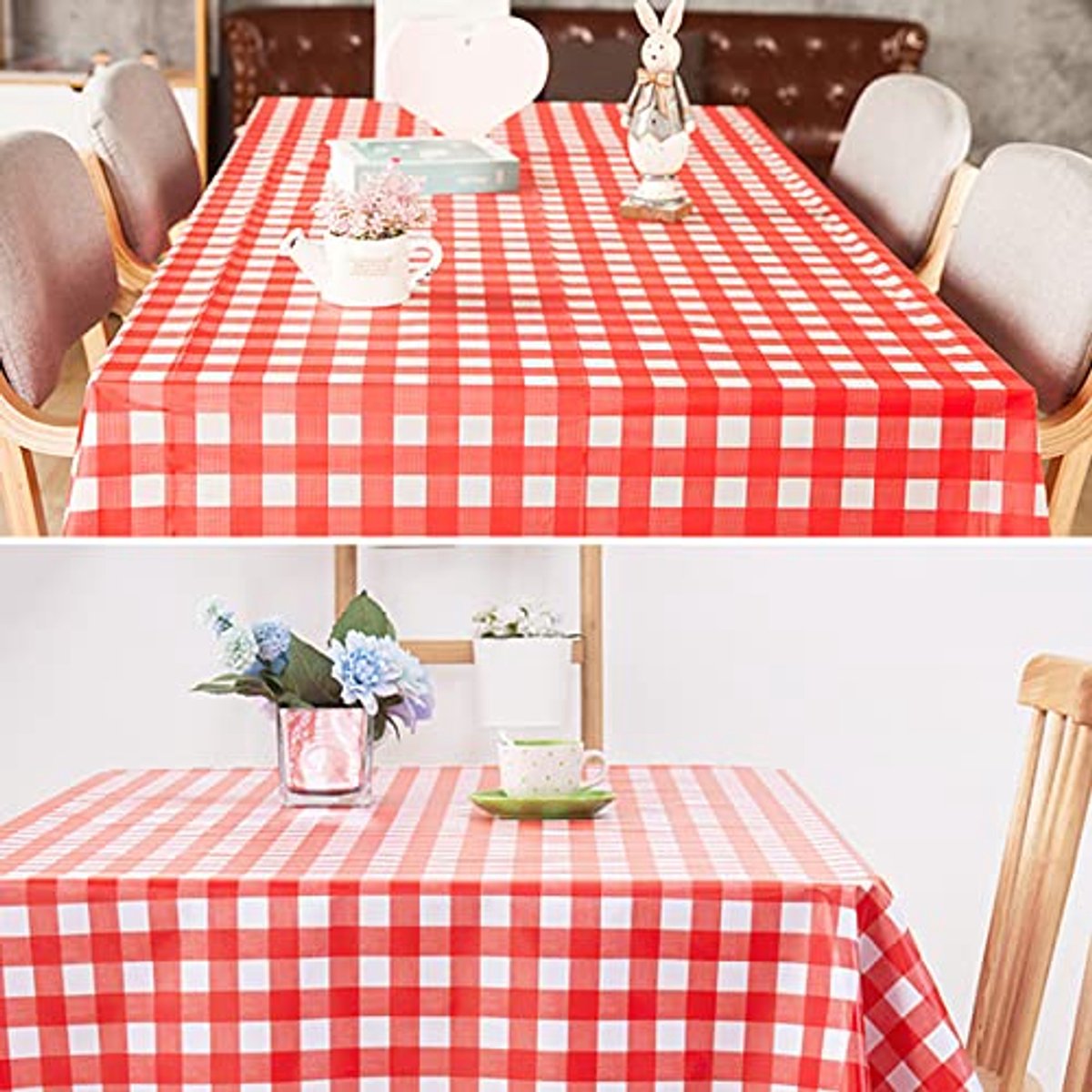 Feesttafelkleden Rood Wit Geruit - 137 x 274 cm - Waterafstotend en Afwasbaar