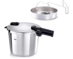 Fissler Snelkookpan - hogedrukpan - met stoominzet en driepoot - 10liter - Vitaquick Premium Fissler